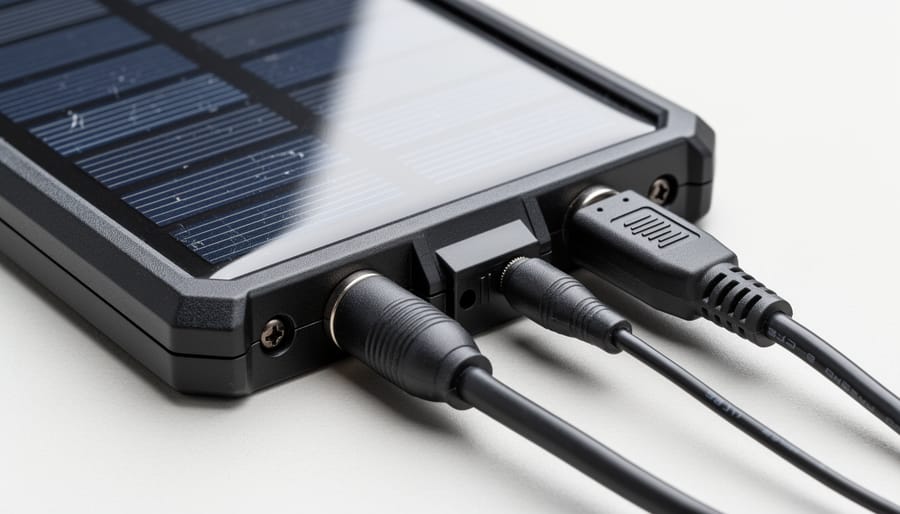 Close-up of a 9V solar panel showing its surface texture and connection leads